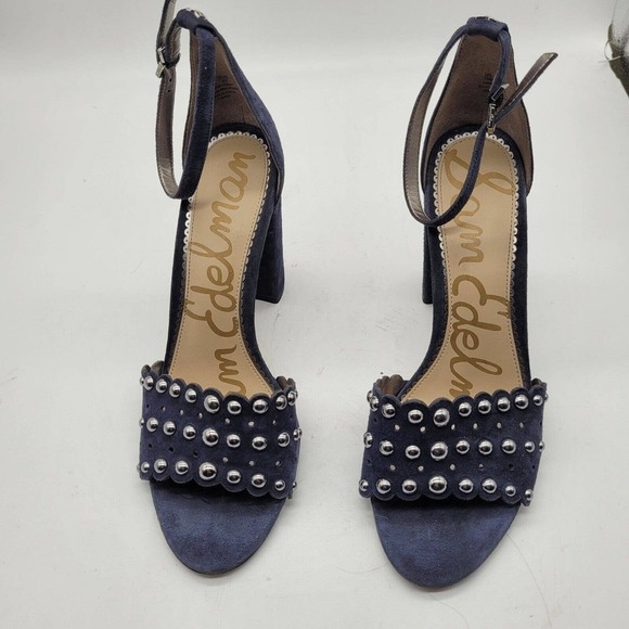 Sam Edelman Womens Yaria Blue Leather Studded Ankle Strap Heels Size 10 EU 40 - Picture 2 of 9